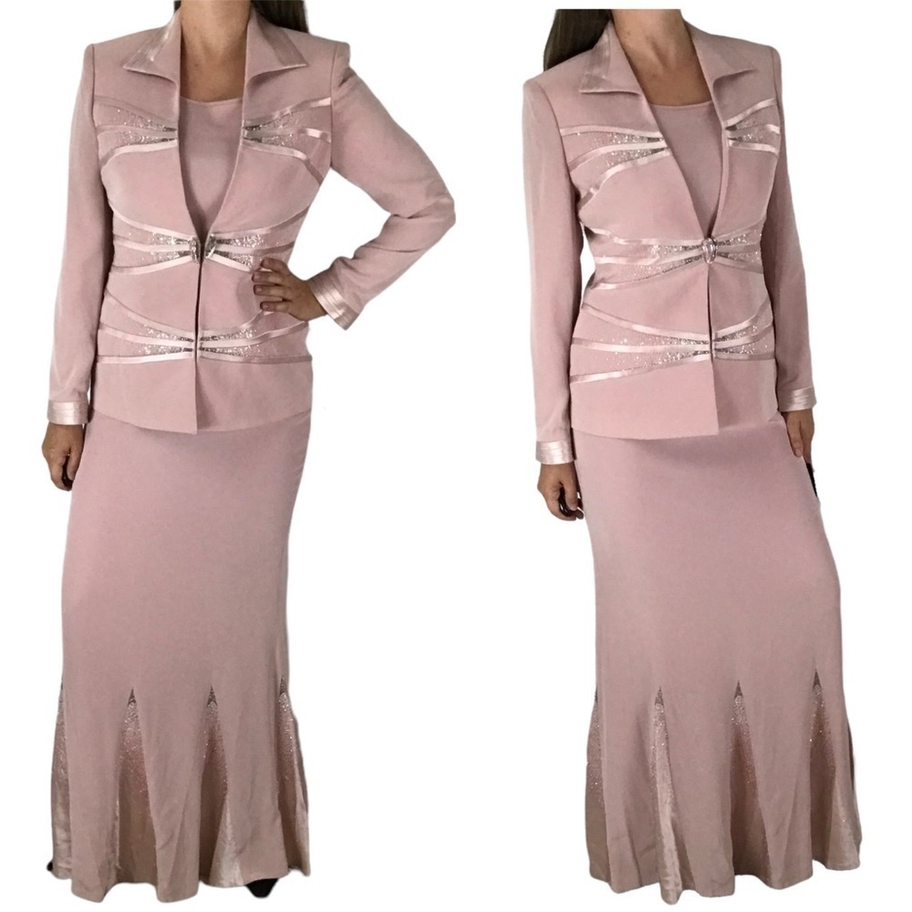 VINTAGE Terani Couture Formal Cocktail Blazer Jacket Skirt Suit Set Size Small